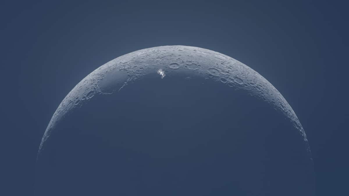 Astrophotographer clicks stunning image of ISS transiting a crescent moon