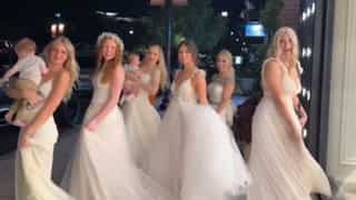 Viral moment: Women head for a girls' night out in wedding dresses | WATCH