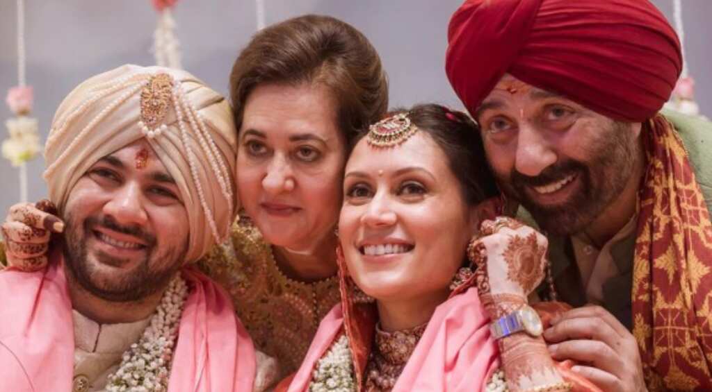 In pics: Dharmendra, Sunny make rare appearance with wives at Karan Deol's wedding bash
