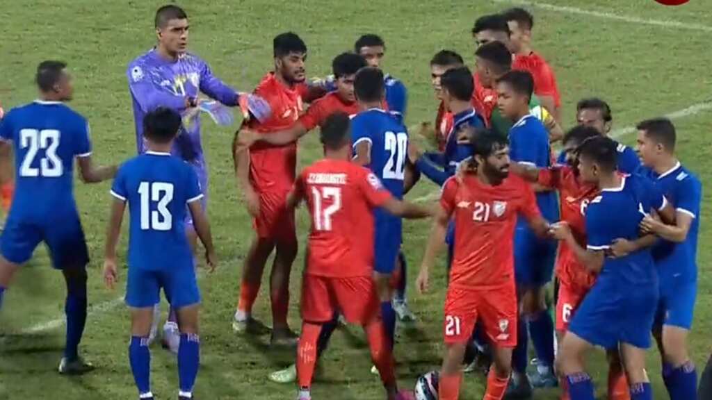 Football: India, Nepal players get into fight during SAFF Championship Group A match - WATCH