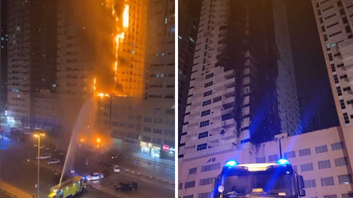 Watch: Massive fire engulfs high-rise building in UAE Watch: Massive fire engulfs high-rise building in UAE