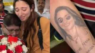 Watch: Tamannaah Bhatia gets emotional as a fan tattoos her face on his arm