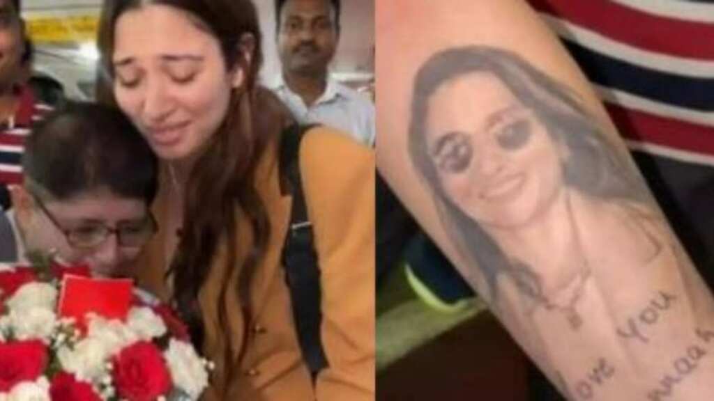 Watch: Tamannaah Bhatia gets emotional as a fan tattoos her face on his arm