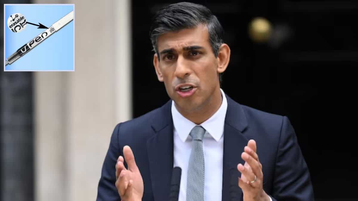 British PM Rishi Sunak found using pen with erasable ink to sign official documents, make notes British PM Rishi Sunak found using pen with erasable ink to sign official documents, make notes