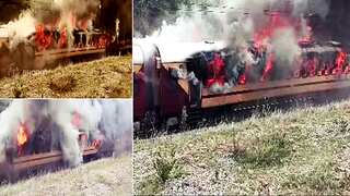 VIDEO: Running train catches massive fire in India's Telangana, four coaches damaged