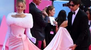 Margot Robbie looked all-glam as Enchanted Evening Barbie at London premiere