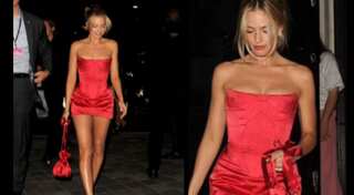 Margot Robbie looks fabulous in red mini dress for Barbie London premiere