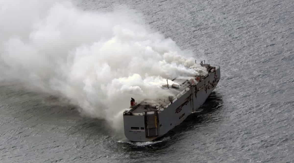 Netherlands to tow away blazing ship with 3,700 cars on board 'this weekend'