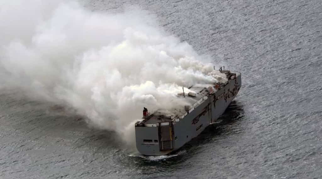 Netherlands to tow away blazing ship with 3,700 cars on board 'this weekend'