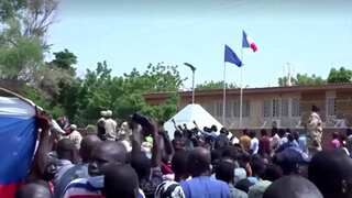Demonstrators protest outside French embassy in Niger capital after Paris suspends development aid