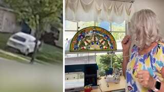 'All I saw were airbags': US sewing blogger making social media video captures car crash in her yard