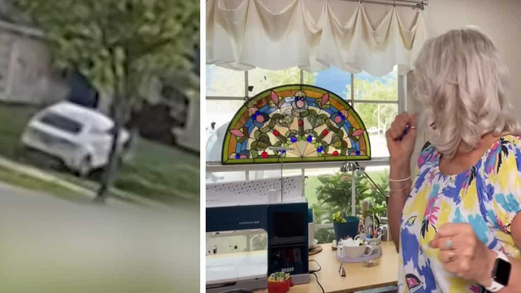 'All I saw were airbags': US sewing blogger making social media video captures car crash in her yard
