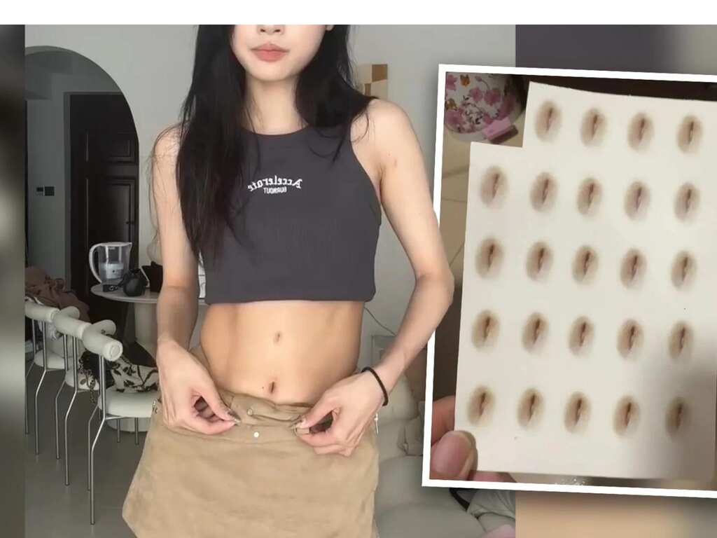What is the 'two-navel' trend in China that is raising body image concerns?