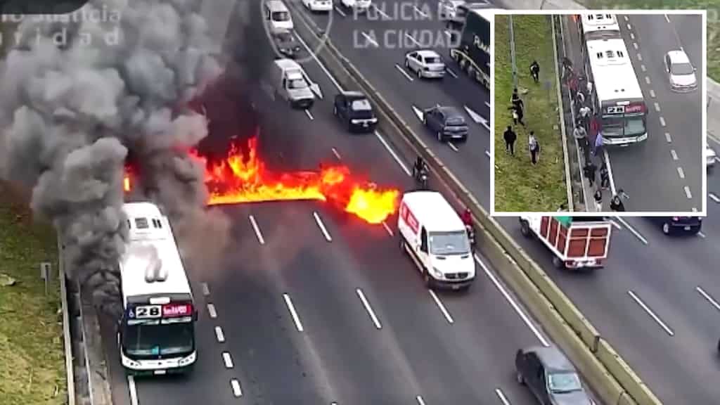 Dramatic video shows passengers running for their lives after bus catches fire in Argentina