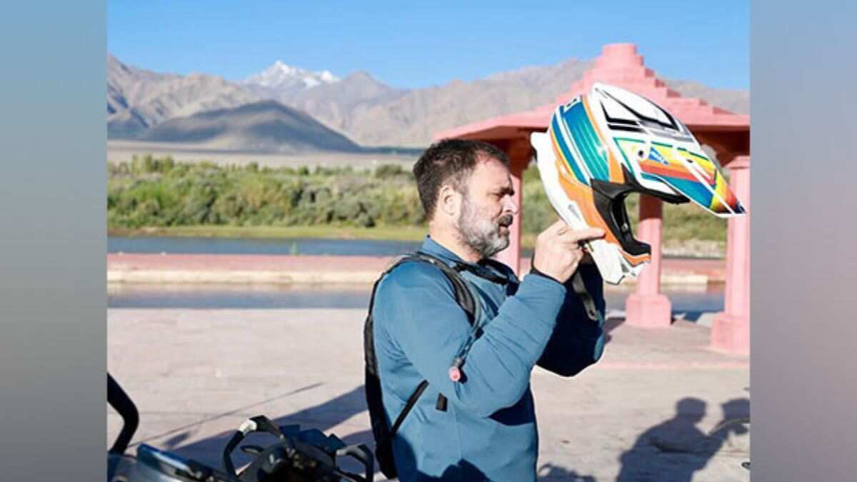 Rahul Gandhi embarks on bike ride to Pangong Lake in Ladakh Rahul Gandhi embarks on bike ride to Pangong Lake in Ladakh