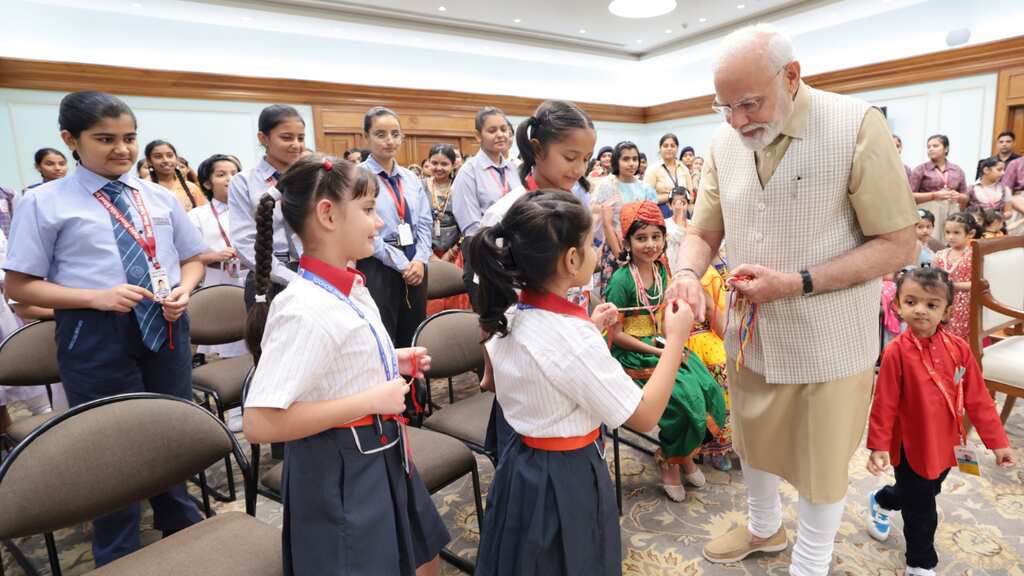 Watch: Indian PM Narendra Modi celebrates Rakshabandhan with school girls