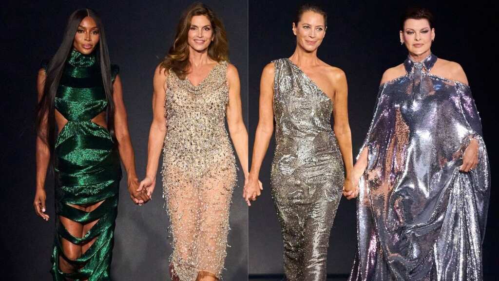 Supermodels Cindy Crawford, Christy Turlington, Linda Evangelista and Naomi Campbell reunite on the ramp