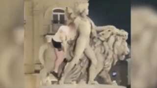 WATCH | Drunk Irish tourist climbs onto ‘heritage’ statue in Belgium, breaks it; arrested