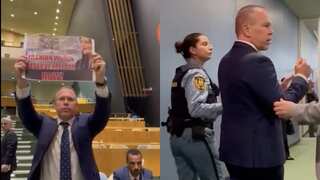 Israeli ambassador shown out of UN assembly hall for protesting Iranian president's speech. Watch