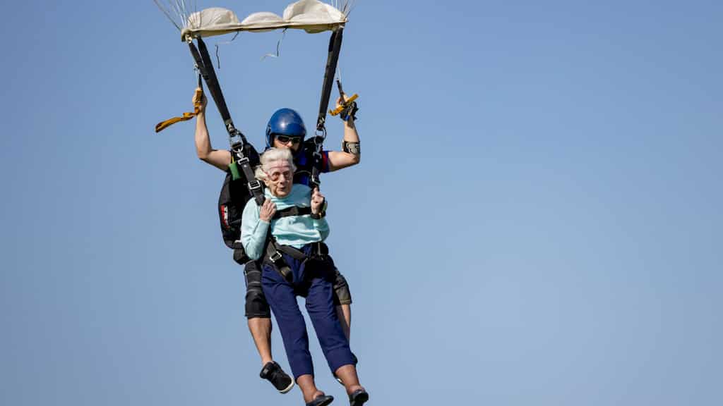 Watch: 104-year-old woman jumps 13,500ft, aims at record for world’s oldest skydiver