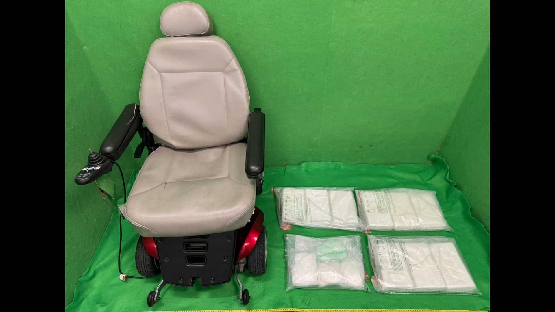 Over 11kg suspected cocaine found in motorised wheelchair at Hong Kong airport Over 11kg suspected cocaine found in motorised wheelchair at Hong Kong airport