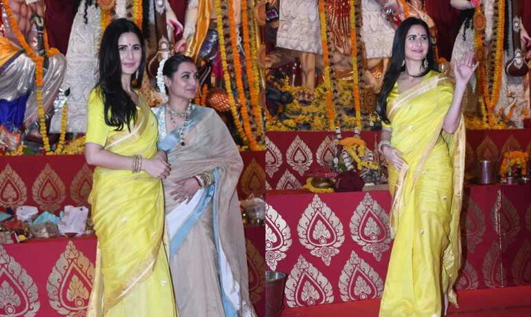 Katrina Kaif stuns in yellow saree as she steps out for Durga Puja celebration