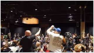 Video: Man dragged out of Hillary rally after question on Bill Clinton's visit to Epstein's island