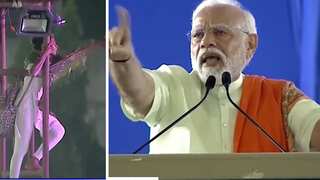 WATCH | Girl climbs light tower to speak with PM Modi during election rally