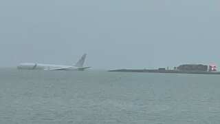 Watch: Huge US Navy aircraft overshoots runway, ends up floating in water