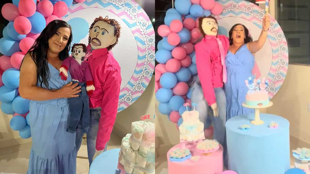 Brazilian woman 'married' to homemade rag doll throws gender reveal party for second rag doll child