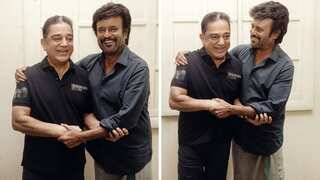 Frame-worthy! Kamal Haasan and Rajinikanth pose together as they shoot in the same studio