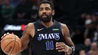 Mavericks guard Kyrie Irving reacts on injury sustained during win over Portland Trail Blazers