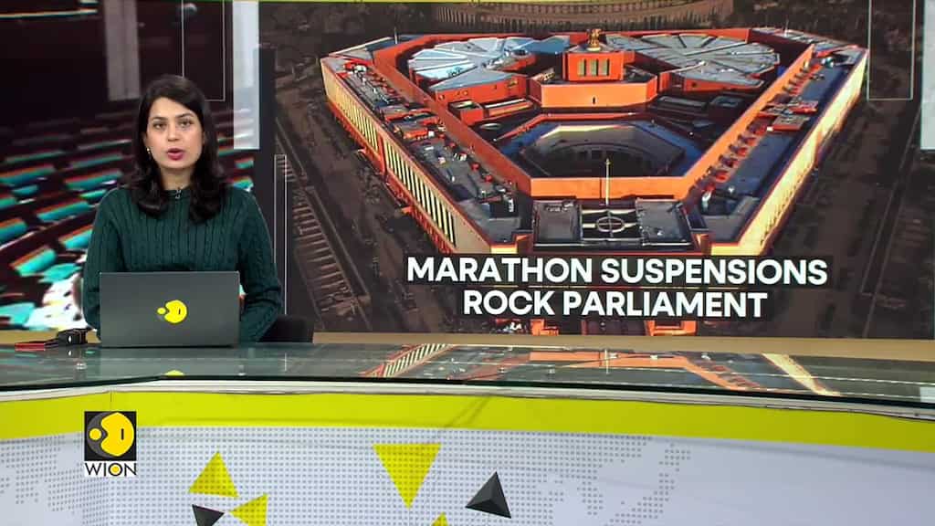 Record number of Opposition MPs suspended from Indian Parliament