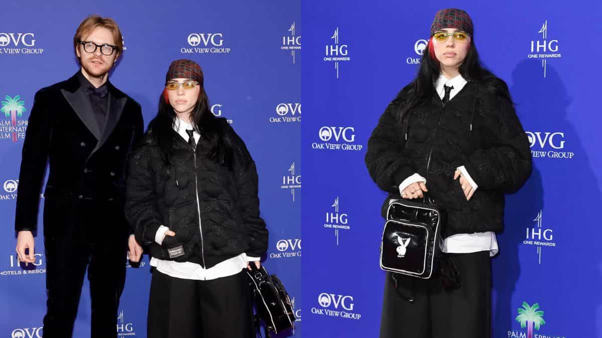 Wait, what? Billie Eilish pairs Gucci head scarf with Playboy purse and loafers for red carpet look Wait, what? Billie Eilish pairs Gucci head scarf with Playboy purse and loafers for red carpet look