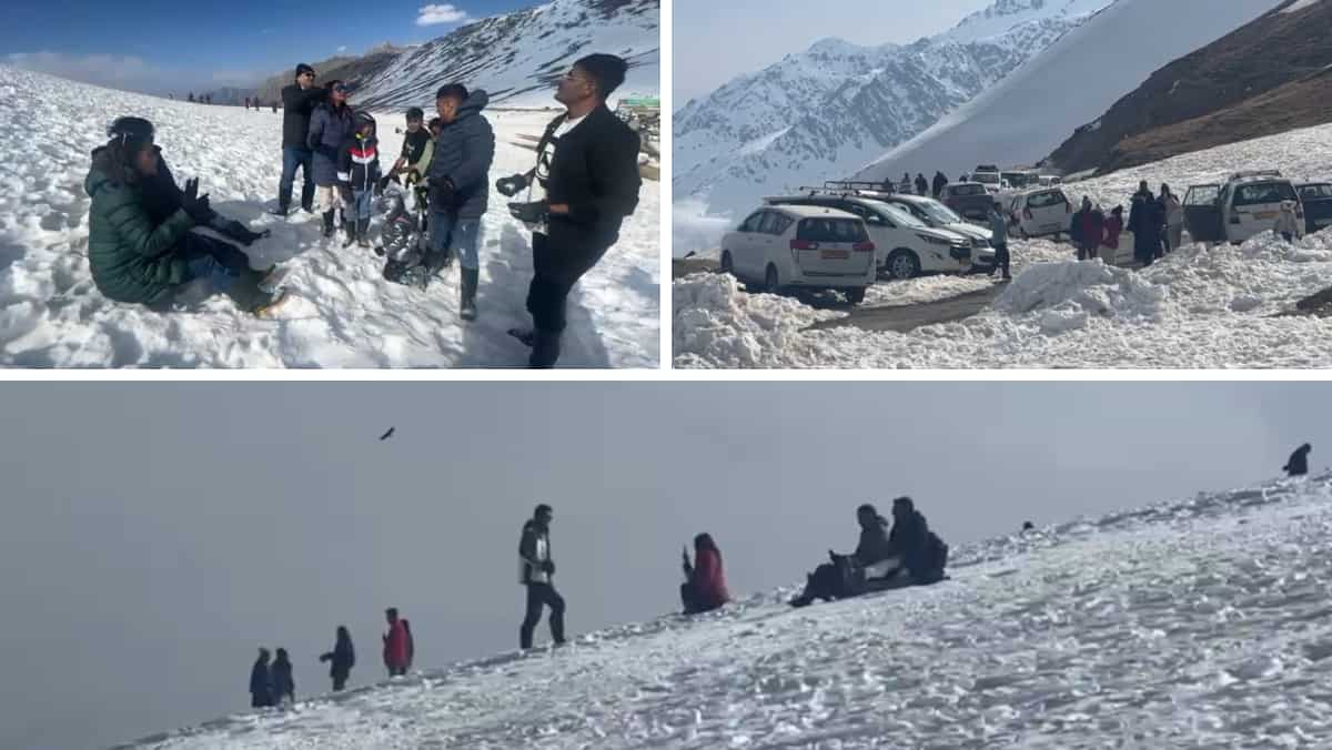 With Kashmir experiencing longest dry spell, tourists explore Sinthan Top covered in snow
