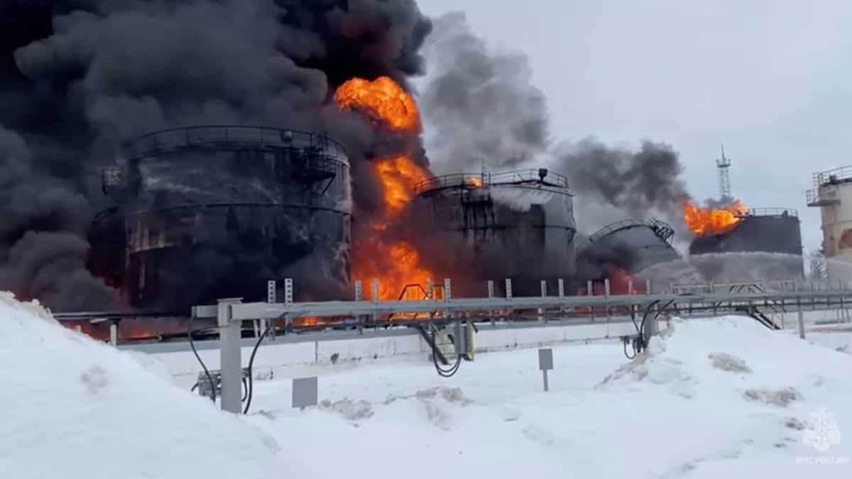 Russian oil depot on fire after attempted Ukrainian drone attack