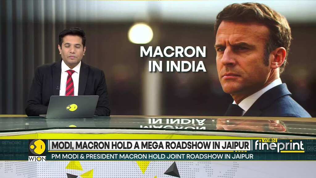 PM Modi & President Macron hold joint roadshow in India's Jaipur city