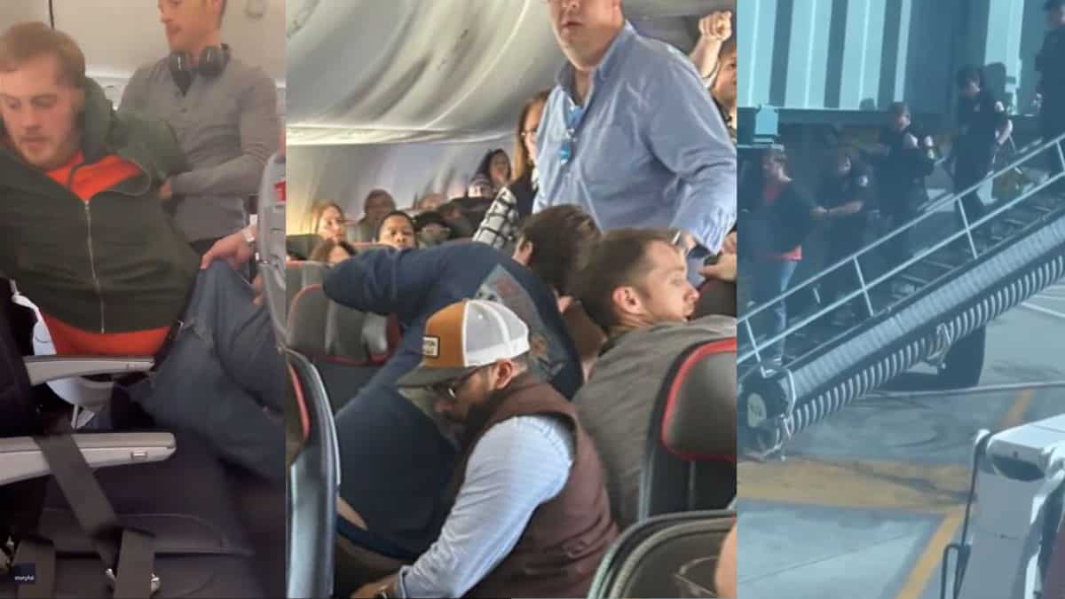 WATCH: Passenger duct-taped for attempting to open exit door on American Airlines flight WATCH: Passenger duct-taped for attempting to open exit door on American Airlines flight