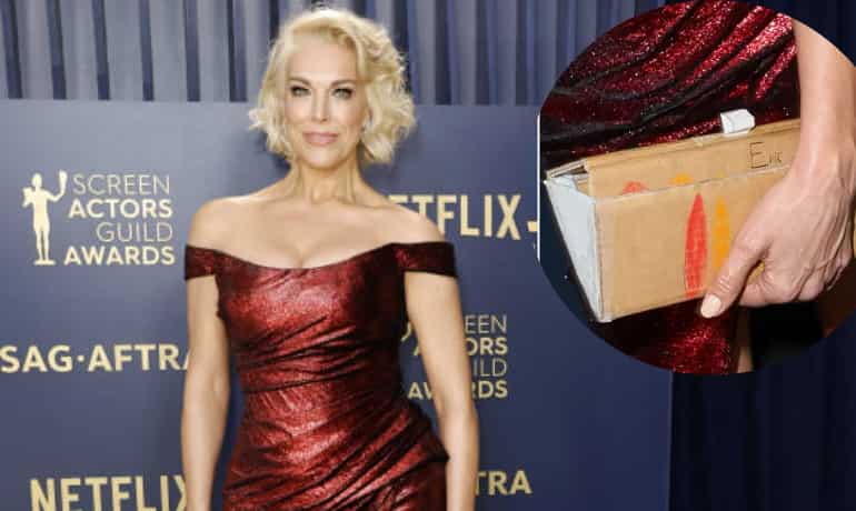 Adorable! Actor Hannah Waddingham carries cardboard bag made by her daughter at SAG Awards Adorable! Actor Hannah Waddingham carries cardboard bag made by her daughter at SAG Awards
