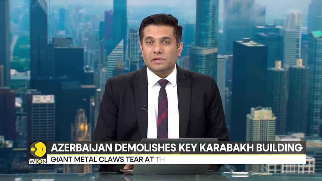 Former Karabakh Armenian Parliament building destroyed