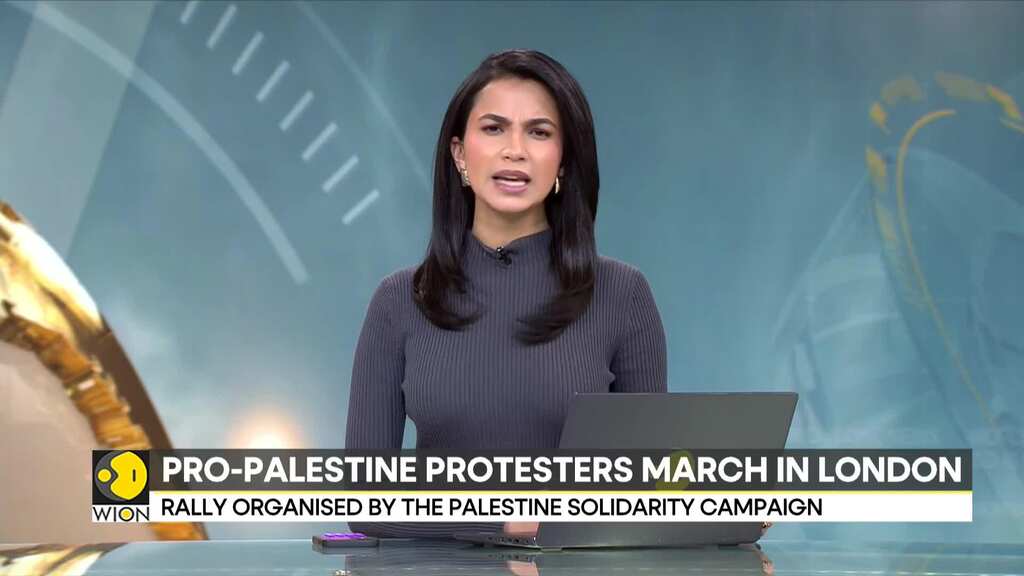 Israel war: Pro-Palestinian protesters march from UK's Hyde Park till US embassy