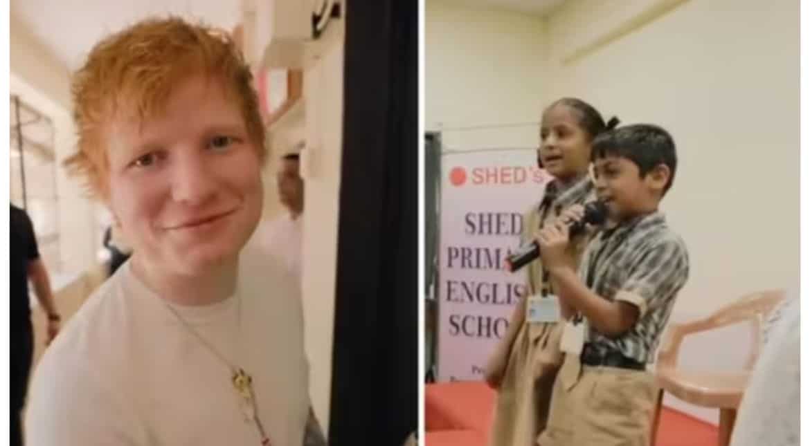 Ed Sheeran surprises schoolchildren with guitar and songs ahead of concert in Mumbai