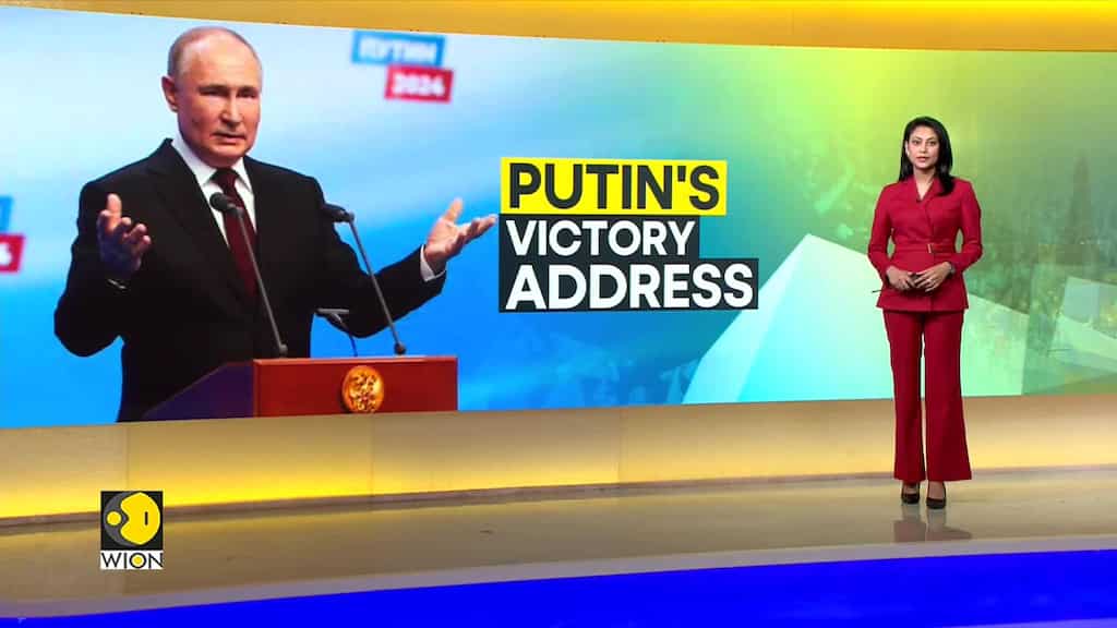 Russian President Putin greets Moscow rally after election win