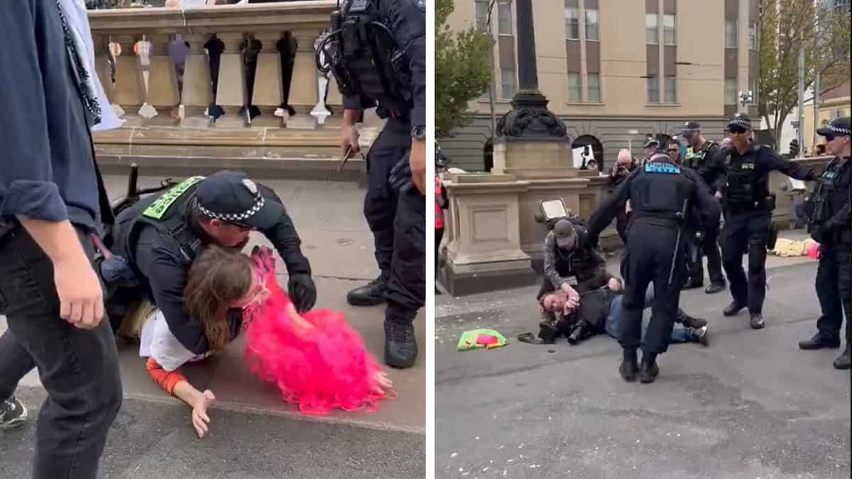 Video: Two arrested after protest outside Victoria parliament; police under fire for using pepper spray Video: Two arrested after protest outside Victoria parliament; police under fire for using pepper spray