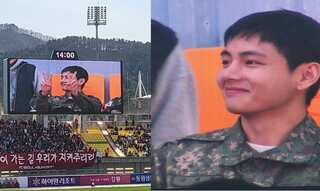 BTS' V spotted at soccer game; ARMY can't get over his military look