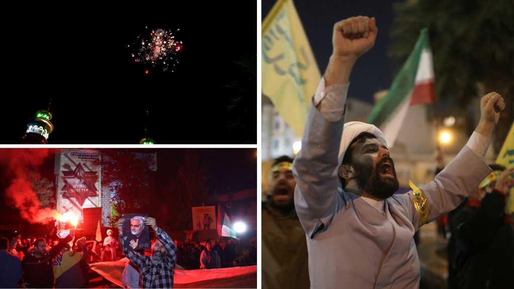 Watch: Iranians celebrate with flares and fireworks after Tehran launches attack on Israel