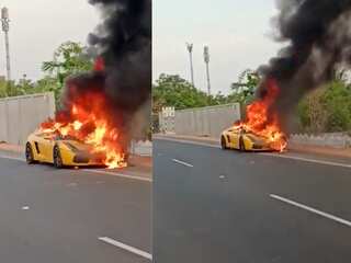 Video of a burning yellow Lamborghini in Hyderabad goes viral as people gasp