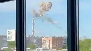 240-metre TV tower in Ukraine snaps in two, collapses after alleged Russian missile strike. VIDEO