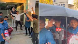WATCH: Pune man says goodbye to toxic job with dhol beats, dance moves outside office