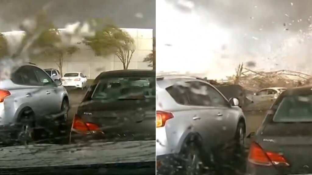 Dashcam video shows moment when powerful tornado flattened building in Nebraska